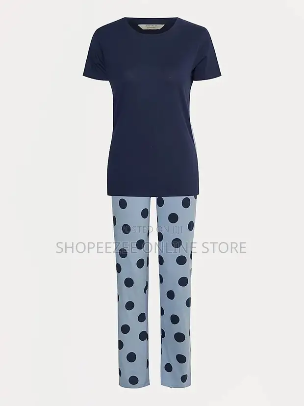Ladies Blue Spotted Short Sleeve Pyjamas - 1