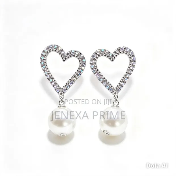 Sparkling Heart Pearl Drop Earrings - 1