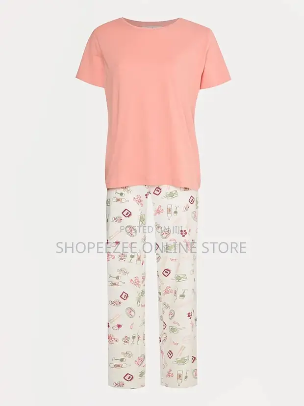 Ladies Coral Dinner Short Sleeve Pyjamas - 1