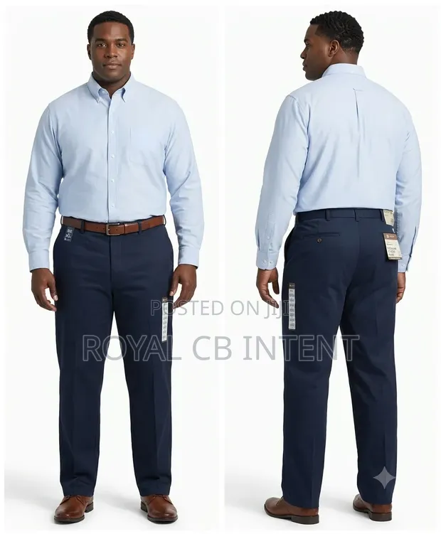 Men's Plus Size Navy Blue Dress Trousers - 1