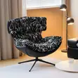 Modern Swivel Accent Chair - Black Leatherette & Monochrome Floral - 1