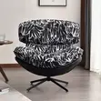 Modern Swivel Accent Chair - Black Leatherette & Monochrome Floral - 2