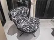 Modern Swivel Accent Chair - Black Leatherette & Monochrome Floral - 3