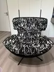 Modern Swivel Accent Chair - Black Leatherette & Monochrome Floral - 5
