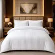 100% Cotton Hotel Bedding Set - White Stripe Duvet Cover (King) - 2