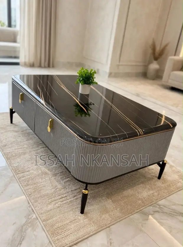 Black Marble Center Table with Gold Veins - 1