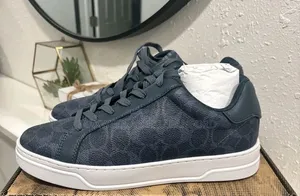 Coach Men's Signature C High Line Leather Trim Sneakers - Blue, Size 8.5