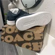 Coach Men's Signature C High Line Leather Trim Sneakers - Blue, Size 8.5 - 4