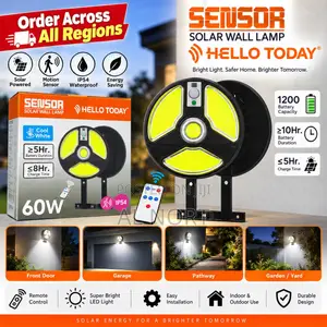 Solar Wall Lamp - 60W Motion Sensor LED - IP54 Waterproof