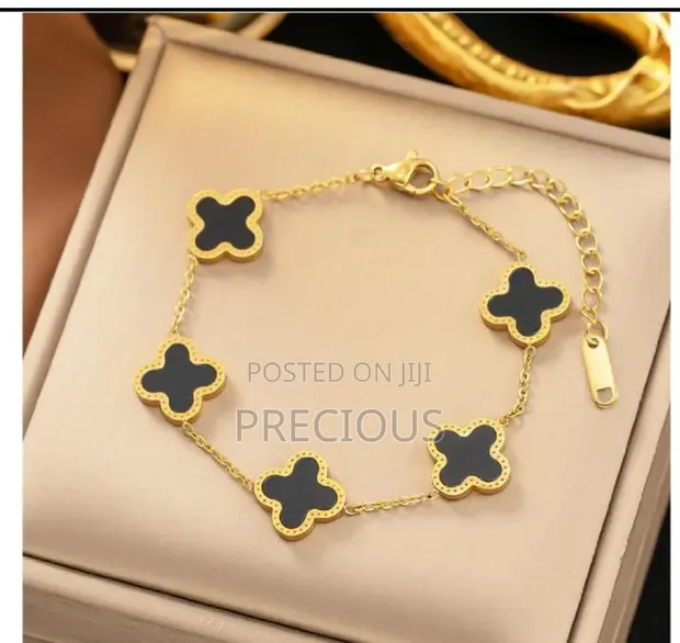 VCA Inspired Clover Bracelet - Black & Gold - 1