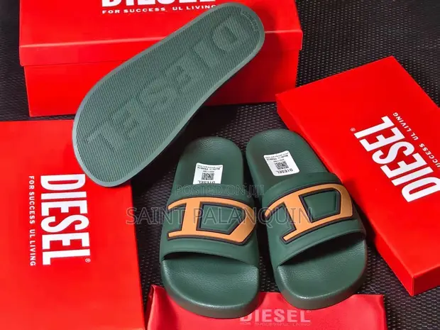 Olive Green Diesel Slide Sandals - 1