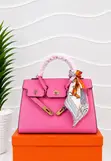 Elegant Birkin-Style Top-Handle Handbag with Scarf - 3