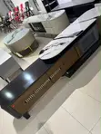 Black & Brown Wood TV Stand with Rotating Marble Top - 2
