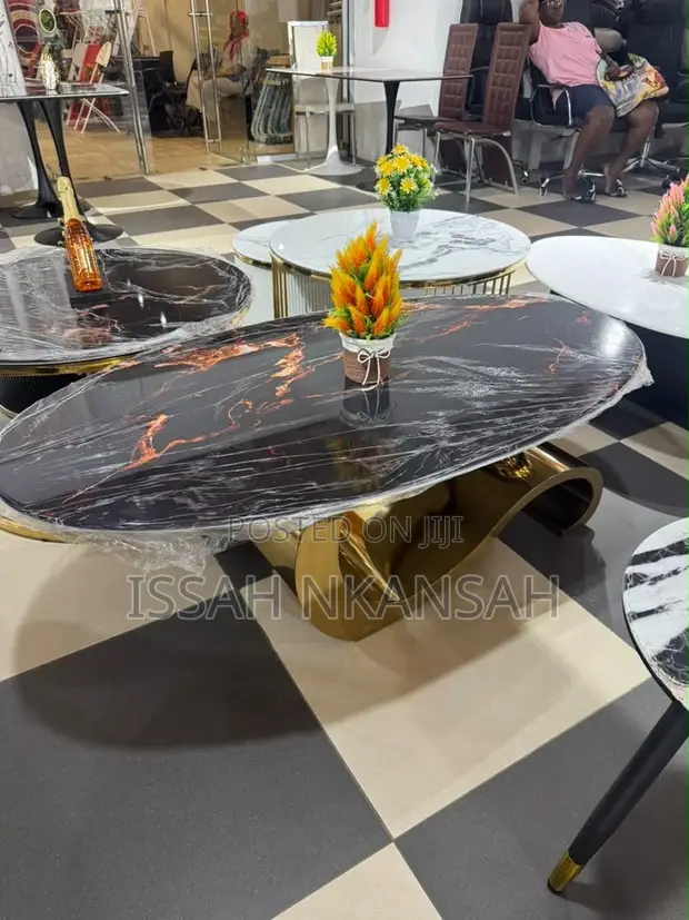 Black Oval Center Table with Gold Base - 1