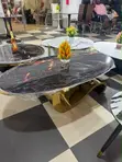 Black Oval Center Table with Gold Base - 1