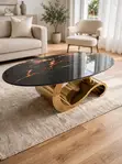 Black Oval Center Table with Gold Base - 2