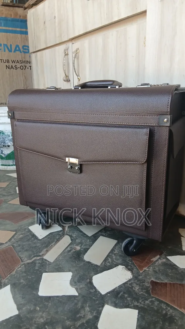 Premium Brown Leather Rolling Briefcase - 1