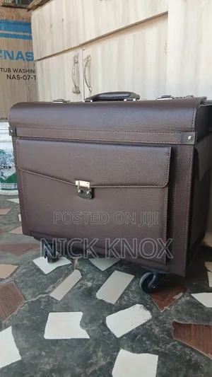Premium Brown Leather Rolling Briefcase