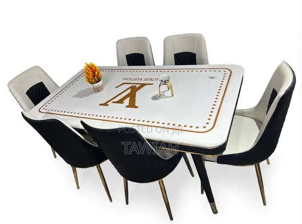 White Marble Dining Set with 6 Chairs - 1