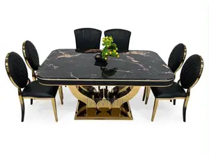 Black Marble Dining Table with 6 Chairs
