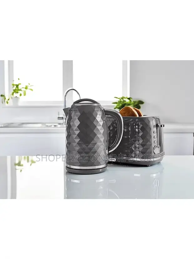 Grey Fast Boil Textured Kettle & 2 Slice Toaster Set - 1