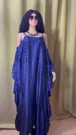 Royal Blue & Gold Foil Polka Dot Kaftan - 2