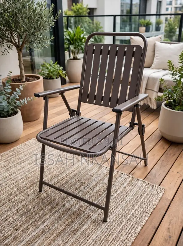 Brown Slatted Outdoor Folding Chair - 1