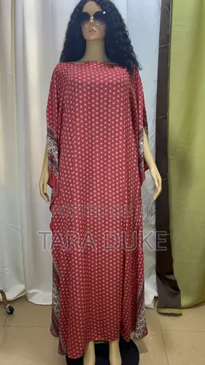 Red Polka Dot Border Print Kaftan - Size 14