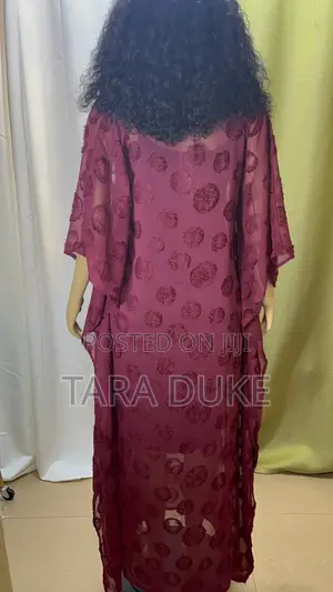 Burgundy Textured Chiffon Kaftan - Size 14