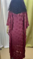 Burgundy Textured Chiffon Kaftan - Size 14 - 1