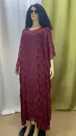 Burgundy Textured Chiffon Kaftan - Size 14 - 3