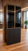 Tall Black Glass Bookcase with Gold Trim - 1