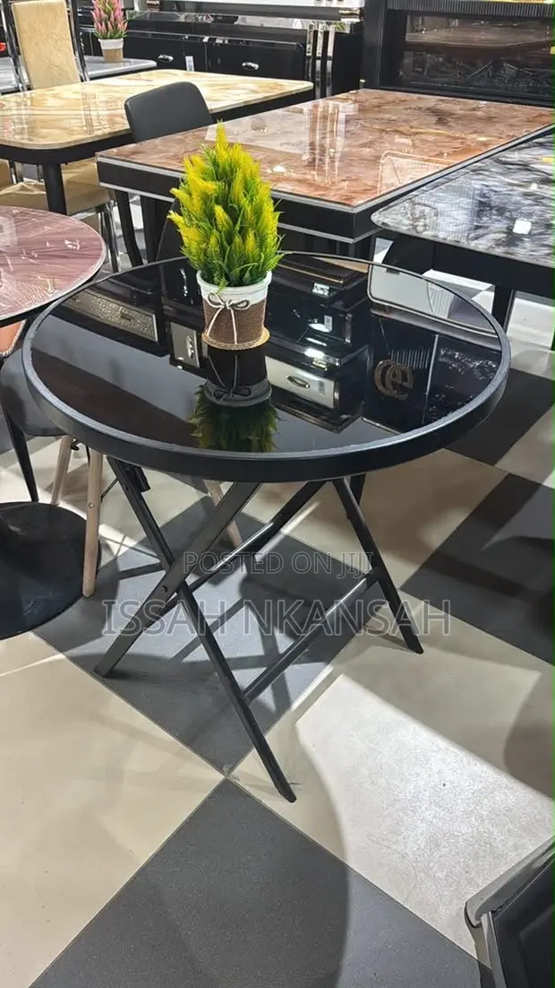 Small Round Black Glass Folding Table - 1
