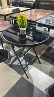 Small Round Black Glass Folding Table - 1
