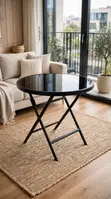 Small Round Black Glass Folding Table - 2