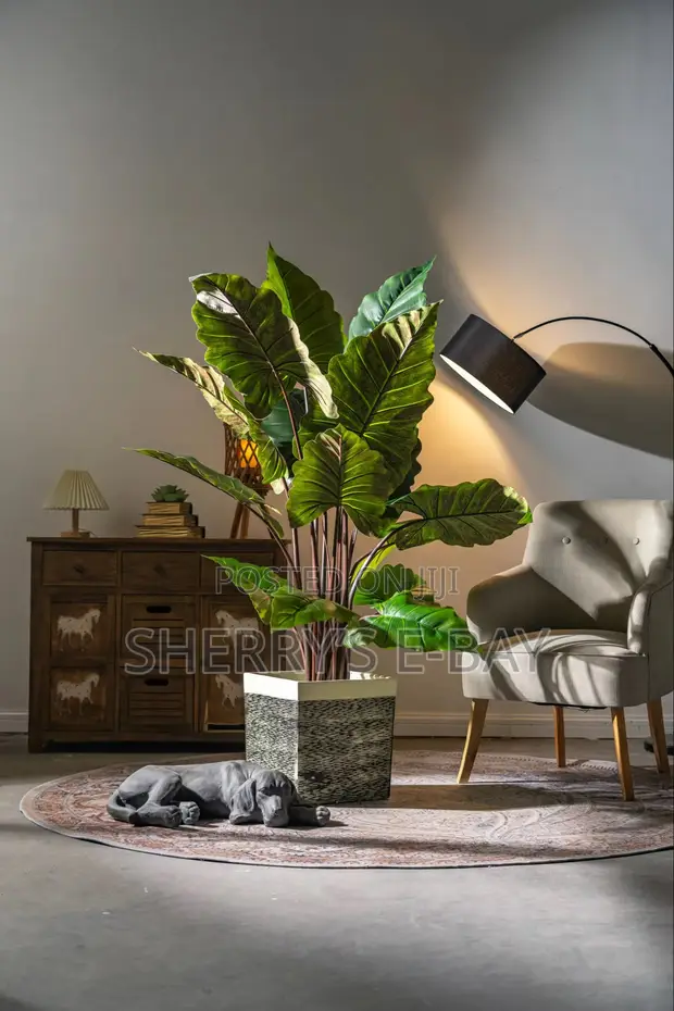 Rainbow Taro Artificial Plant with Concrete Pot - 1