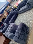 Luxury Channel Tufted Navy Velvet Sofa Set with Gold Accents - 1