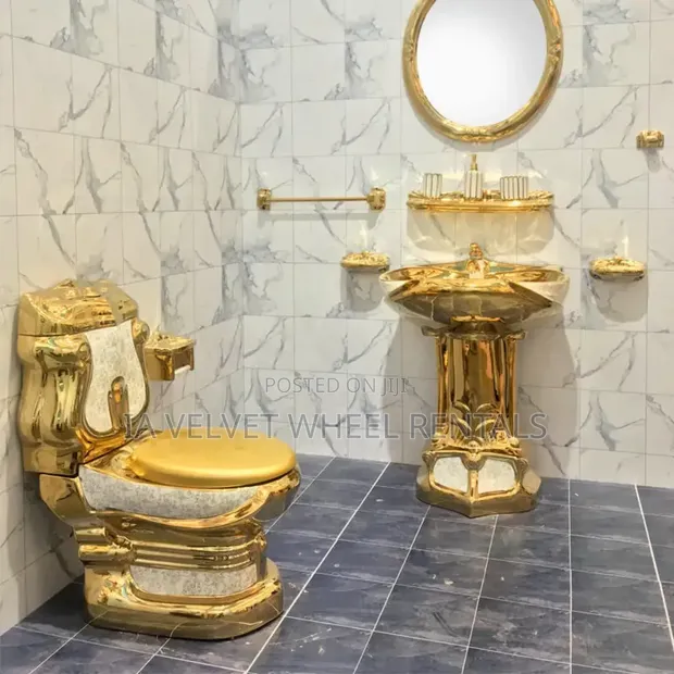 Royal Gold Toilet and Standing Wash Basin - 1