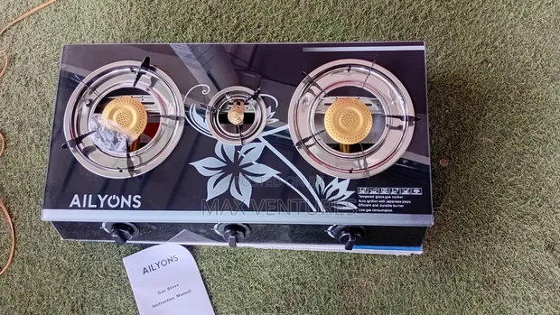 Ailyons 3-Burner Glass Top Gas Cooker - 1