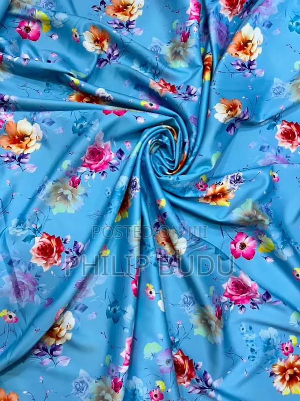 Premium Multicolored Floral Printed Silk/Satin Fabric - 1