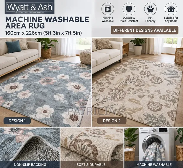 Wyatt Ash Machine Washable Area Rug - 160x226cm - 1