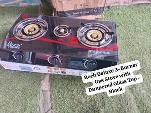 Roch Deluxe 3-Burner Gas Stove with Tempered Glass Top - Black