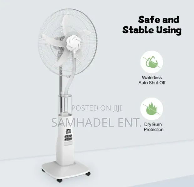 18" Solar/Electric Rechargeable Mist Fan with LED Lights - 1