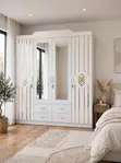 White 4-Door Wardrobe with Gold Diamond Accents - 1