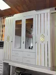 White 4-Door Wardrobe with Gold Diamond Accents - 2