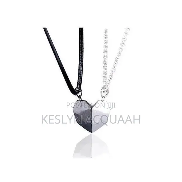 2-Piece Couple Stainless Steel Heart Pendant Necklace - Black/Silver - 1