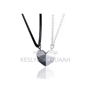 2-Piece Couple Stainless Steel Heart Pendant Necklace - Black/Silver