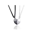 2-Piece Couple Stainless Steel Heart Pendant Necklace - Black/Silver - 1