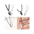 2-Piece Couple Stainless Steel Heart Pendant Necklace - Black/Silver - 3