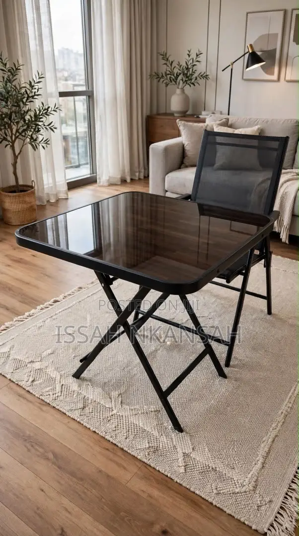 Rectangular Black Folding Table and Chair Set - 1